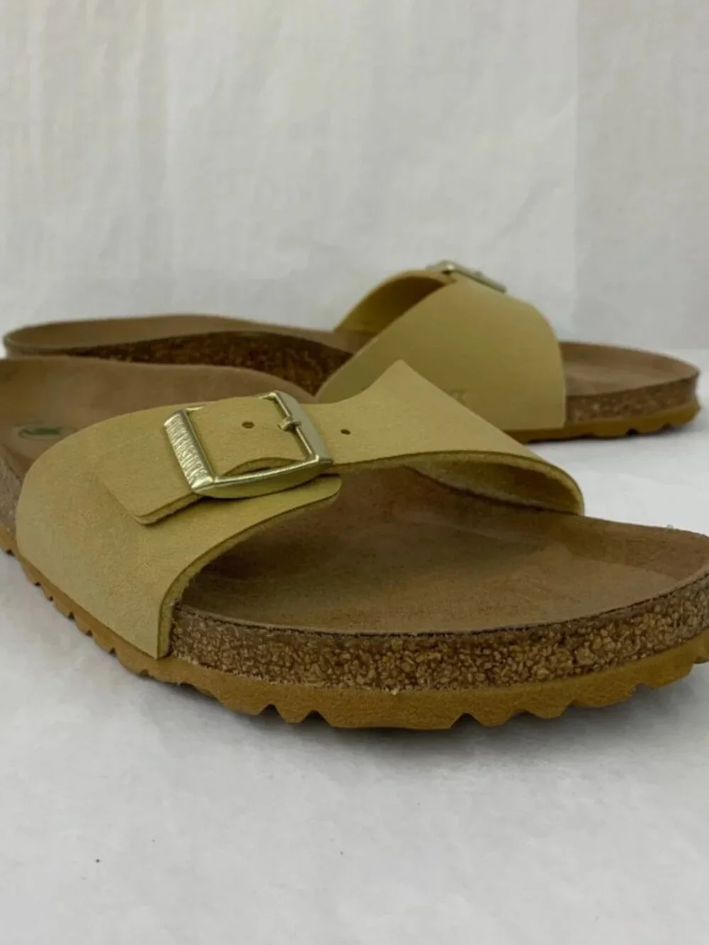 Birkenstock Madrid Latte Cream Birkibuc Leather Vegan Footbed  Narrow Width